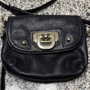 DKNY Black Leather Crossbody Bag with Gold Accents